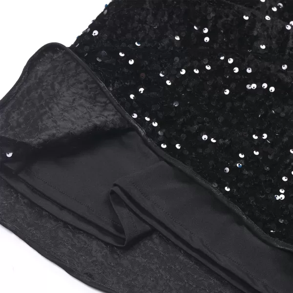 WELAKEN Girls Sequin Dress ALine Sleeveless Sparkly Gown Party Dresses with Faux Fur TrimBlack