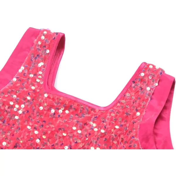 WELAKEN Girls Sequin Dress ALine Sleeveless Sparkly Gown Party Dresses with Faux Fur TrimHot Pink