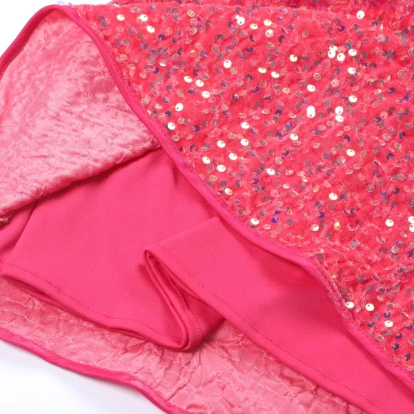 WELAKEN Girls Sequin Dress ALine Sleeveless Sparkly Gown Party Dresses with Faux Fur TrimHot Pink