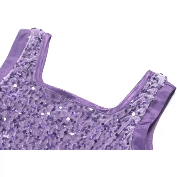 WELAKEN Girls Sequin Dress ALine Sleeveless Sparkly Gown Party Dresses with Faux Fur TrimPurple
