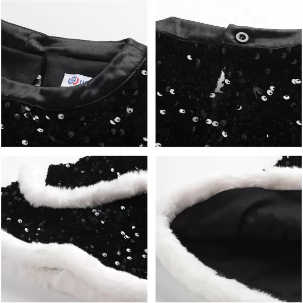 WELAKEN Girls Sequin Dress ALine Sleeveless Sparkly Gown Party Dresses with Faux Fur TrimWblack sequin