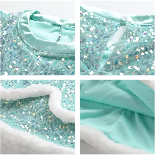 WELAKEN Girls Sequin Dress ALine Sleeveless Sparkly Gown Party Dresses with Faux Fur TrimWgreen sequin