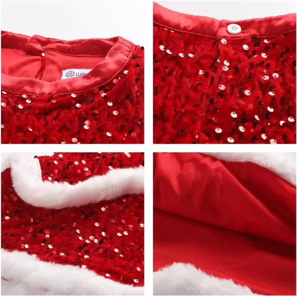 WELAKEN Girls Sequin Dress ALine Sleeveless Sparkly Gown Party Dresses with Faux Fur TrimWred sequin