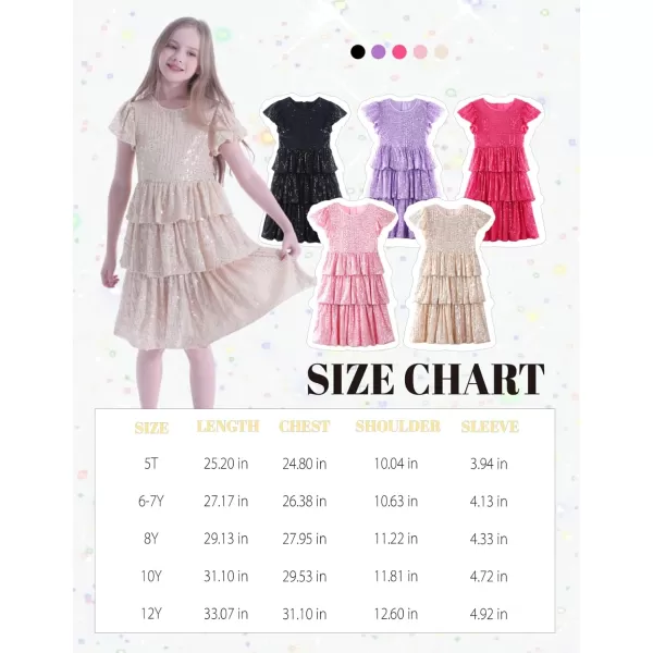 WELAKEN Girls Sequin Dress Glittering Flutter Sleeve Tiered Layer Birthday Party DressesPink