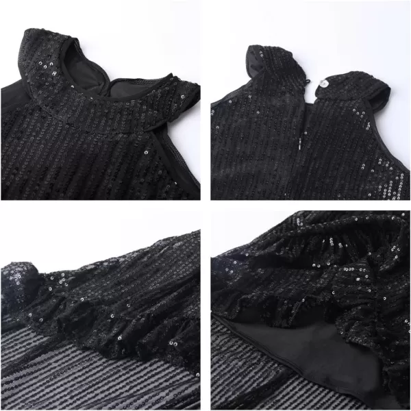 WELAKEN Girls Sequin Dress for Kids Sparkly Halter Neck Sleeveless Casual Party Wedding Twirl DressesBlack