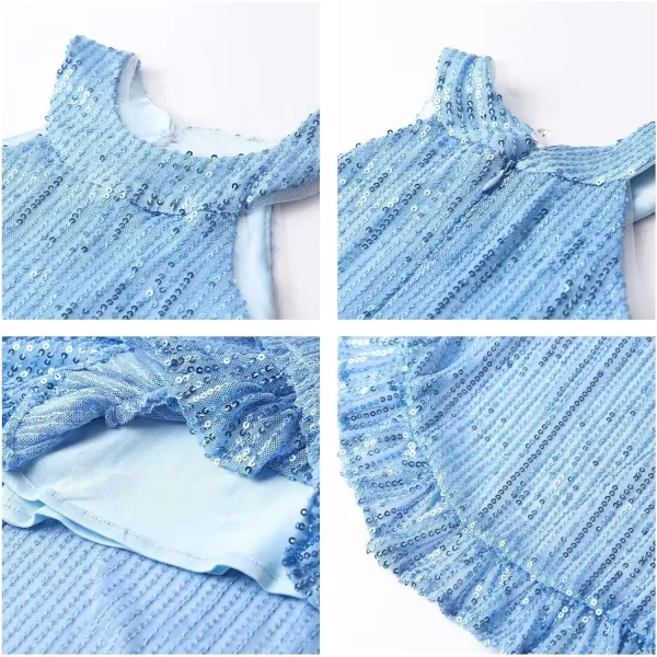 WELAKEN Girls Sequin Dress for Kids Sparkly Halter Neck Sleeveless Casual Party Wedding Twirl DressesBlue