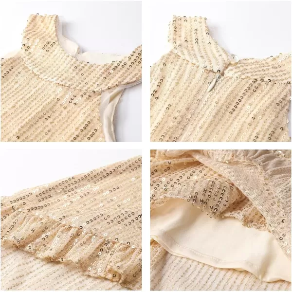 WELAKEN Girls Sequin Dress for Kids Sparkly Halter Neck Sleeveless Casual Party Wedding Twirl DressesGold