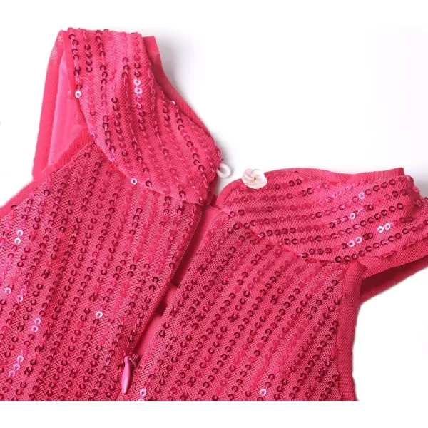 WELAKEN Girls Sequin Dress for Kids Sparkly Halter Neck Sleeveless Casual Party Wedding Twirl DressesHot Pink