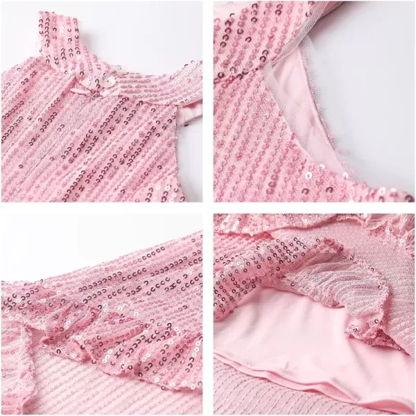 WELAKEN Girls Sequin Dress for Kids Sparkly Halter Neck Sleeveless Casual Party Wedding Twirl DressesPink