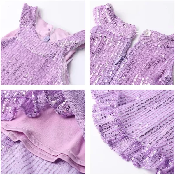 WELAKEN Girls Sequin Dress for Kids Sparkly Halter Neck Sleeveless Casual Party Wedding Twirl DressesPurple