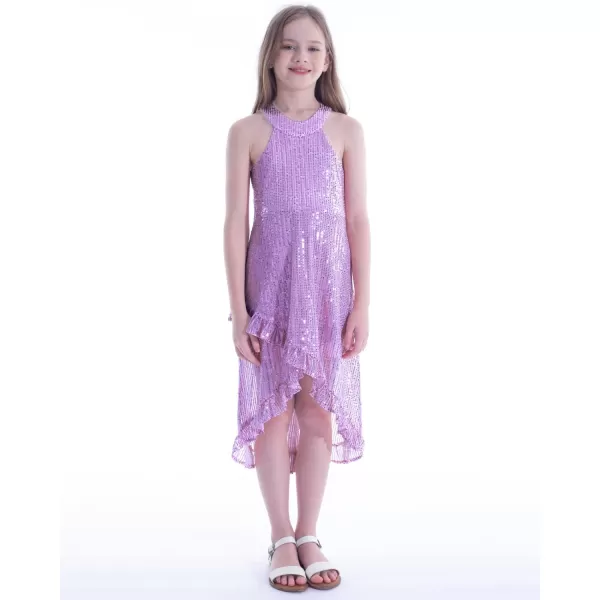 WELAKEN Girls Sequin Dress for Kids Sparkly Halter Neck Sleeveless Casual Party Wedding Twirl DressesPurple