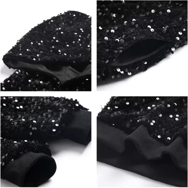 WELAKEN Girls Sequin Hooded Sweatshirt with Pockets Sparkle Long Sleeves Pullover Hoodie for Kids ampamp ToddlerBlack sequin