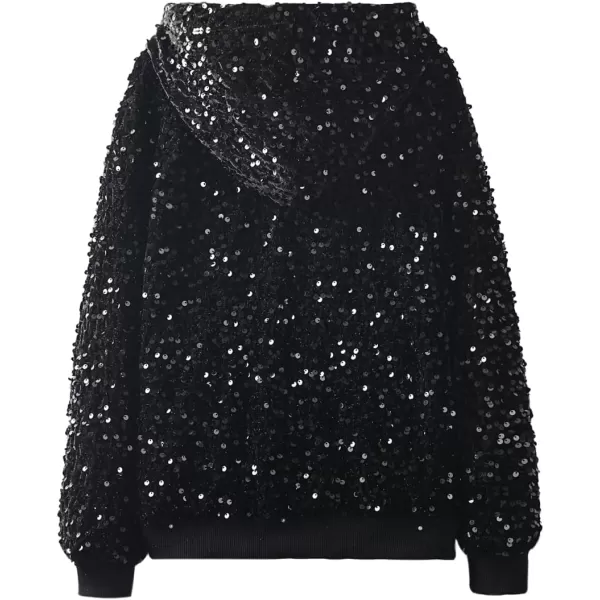 WELAKEN Girls Sequin Hooded Sweatshirt with Pockets Sparkle Long Sleeves Pullover Hoodie for Kids ampamp ToddlerBlack sequin