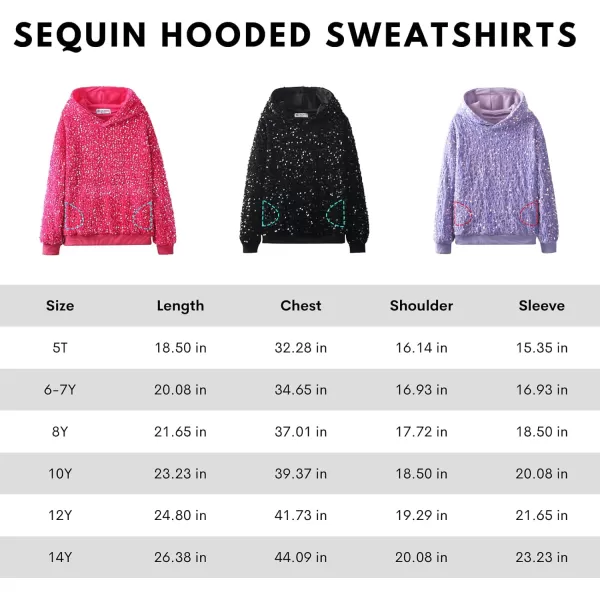 WELAKEN Girls Sequin Hooded Sweatshirt with Pockets Sparkle Long Sleeves Pullover Hoodie for Kids ampamp ToddlerBlack sequin