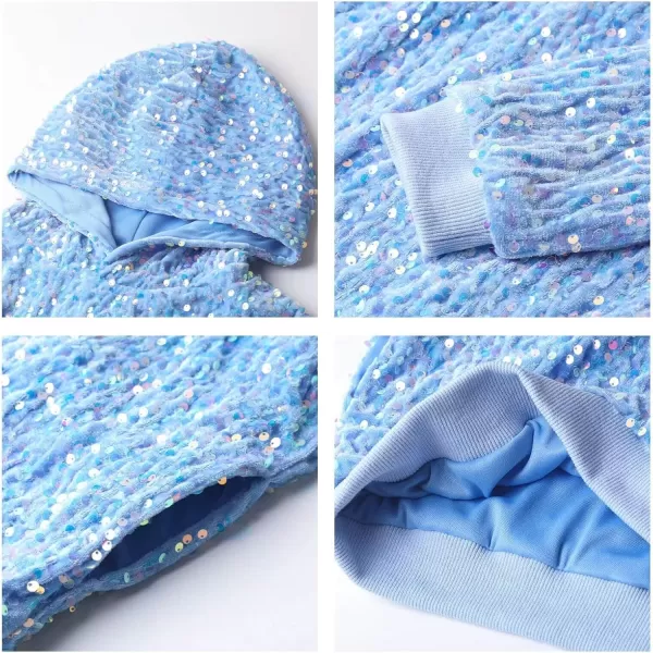WELAKEN Girls Sequin Hooded Sweatshirt with Pockets Sparkle Long Sleeves Pullover Hoodie for Kids ampamp ToddlerBlue sequin