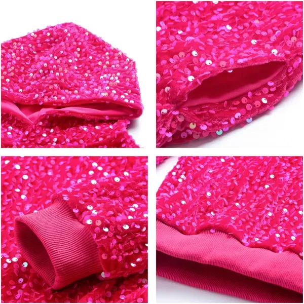 WELAKEN Girls Sequin Hooded Sweatshirt with Pockets Sparkle Long Sleeves Pullover Hoodie for Kids ampamp ToddlerHot Pink sequin