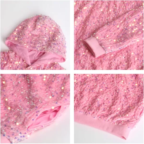 WELAKEN Girls Sequin Hooded Sweatshirt with Pockets Sparkle Long Sleeves Pullover Hoodie for Kids ampamp ToddlerPink sequin