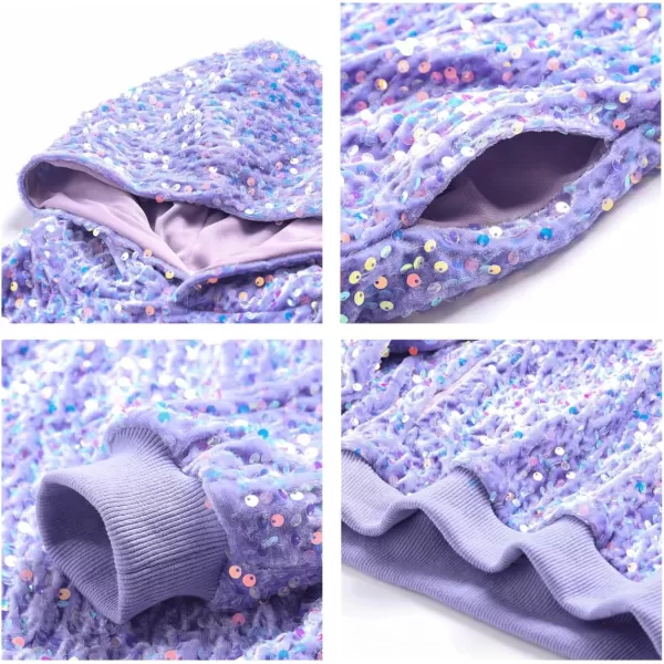WELAKEN Girls Sequin Hooded Sweatshirt with Pockets Sparkle Long Sleeves Pullover Hoodie for Kids ampamp ToddlerPurple sequin