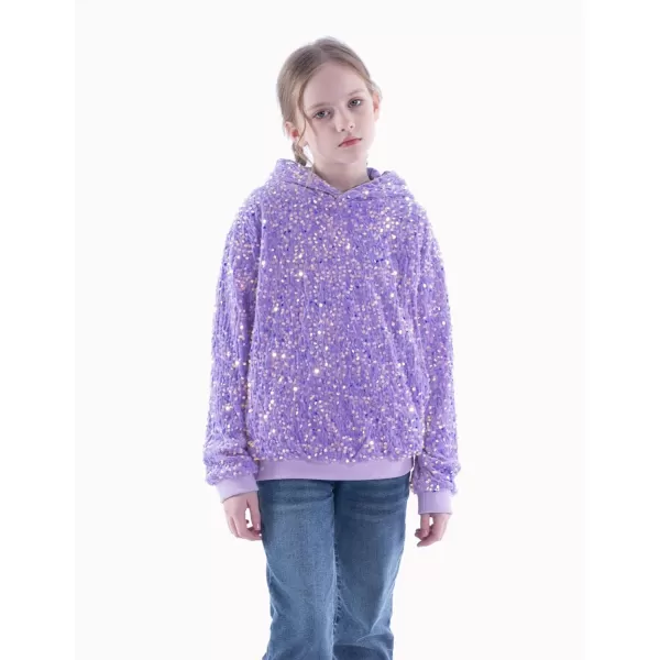 WELAKEN Girls Sequin Hooded Sweatshirt with Pockets Sparkle Long Sleeves Pullover Hoodie for Kids ampamp ToddlerPurple sequin