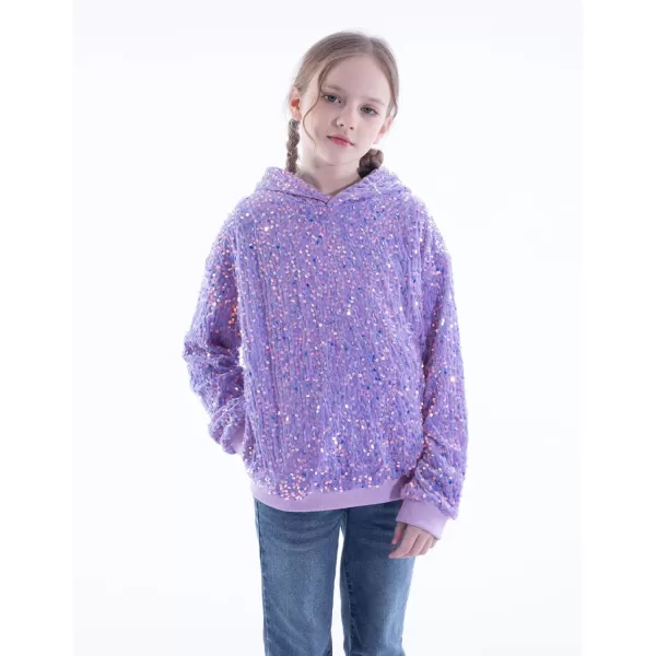 WELAKEN Girls Sequin Hooded Sweatshirt with Pockets Sparkle Long Sleeves Pullover Hoodie for Kids ampamp ToddlerPurple sequin