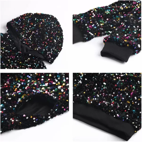 WELAKEN Girls Sequin Hooded Sweatshirt with Pockets Sparkle Long Sleeves Pullover Hoodie for Kids ampamp ToddlerRainbow sequin