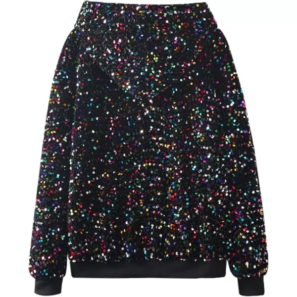 WELAKEN Girls Sequin Hooded Sweatshirt with Pockets Sparkle Long Sleeves Pullover Hoodie for Kids ampamp ToddlerRainbow sequin