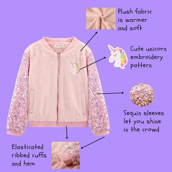 WELAKEN Girls Unicorn Fleece Fullzip Sequin Sleeves Jacket with Pocket for Toddler ampamp KidsBlack