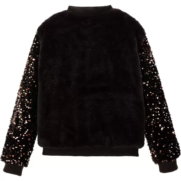 WELAKEN Girls Unicorn Fleece Fullzip Sequin Sleeves Jacket with Pocket for Toddler ampamp KidsBlack