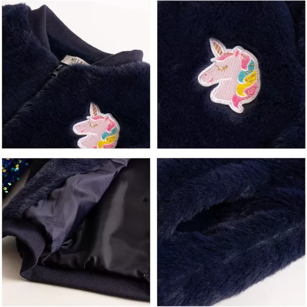 WELAKEN Girls Unicorn Fleece Fullzip Sequin Sleeves Jacket with Pocket for Toddler ampamp KidsBlue