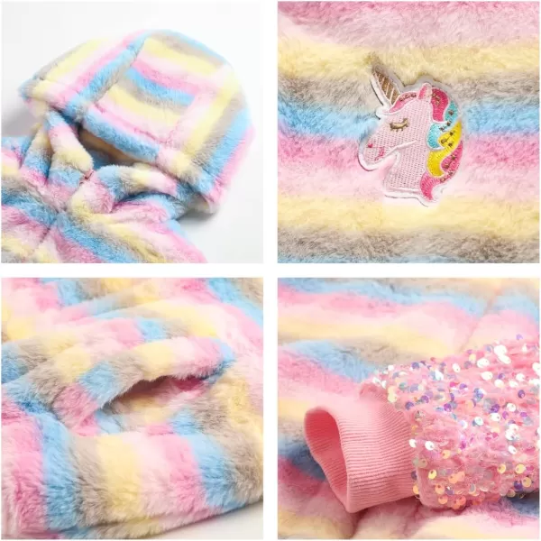WELAKEN Girls Unicorn Fleece Fullzip Sequin Sleeves Jacket with Pocket for Toddler ampamp KidsHoodedpink stripes