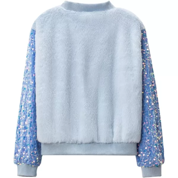 WELAKEN Girls Unicorn Fleece Fullzip Sequin Sleeves Jacket with Pocket for Toddler ampamp KidsLight Blue