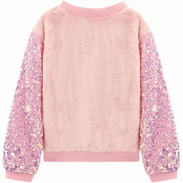 WELAKEN Girls Unicorn Fleece Fullzip Sequin Sleeves Jacket with Pocket for Toddler ampamp KidsPink