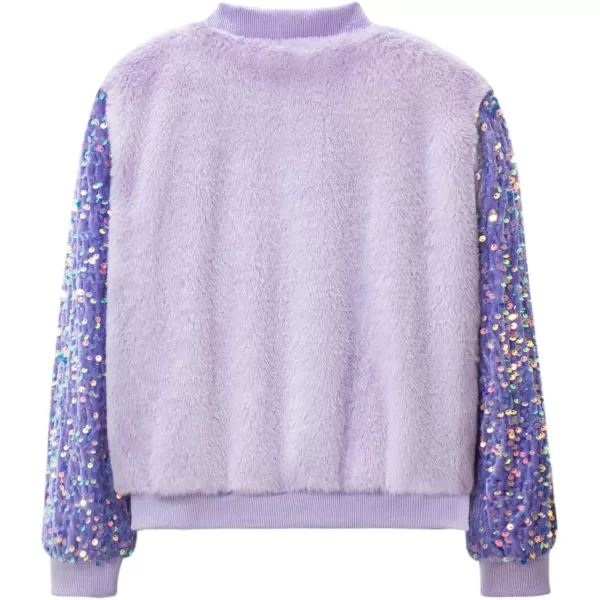 WELAKEN Girls Unicorn Fleece Fullzip Sequin Sleeves Jacket with Pocket for Toddler ampamp KidsPurple