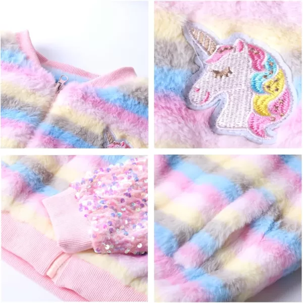 WELAKEN Girls Unicorn Fleece Fullzip Sequin Sleeves Jacket with Pocket for Toddler ampamp KidsStripes