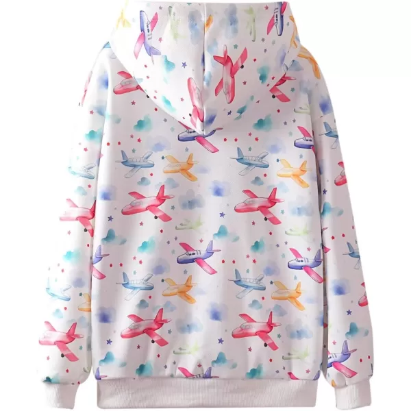 WELAKEN Girls and Toddlers Pullover Printed Hoodie Sweatshirt with Kangaroo PocketAirplane