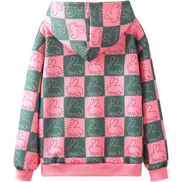 WELAKEN Girls and Toddlers Pullover Printed Hoodie Sweatshirt with Kangaroo PocketBunny Plaid