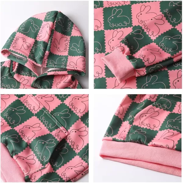 WELAKEN Girls and Toddlers Pullover Printed Hoodie Sweatshirt with Kangaroo PocketBunny Plaid