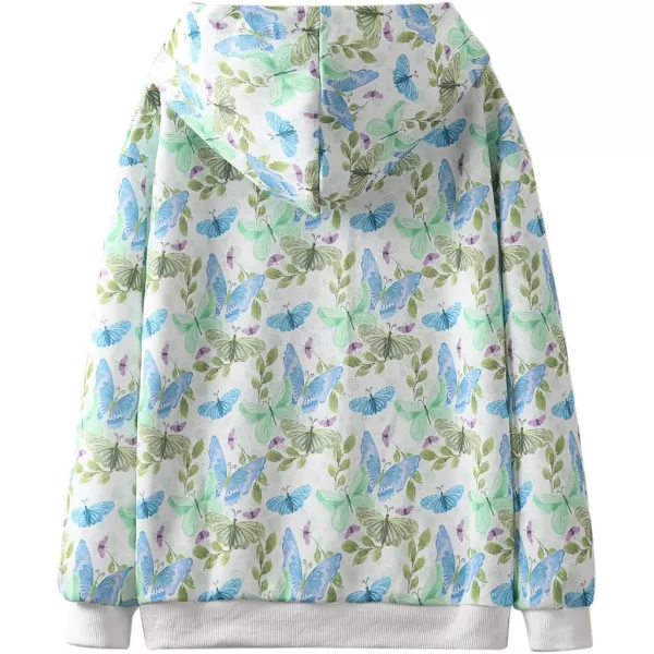WELAKEN Girls and Toddlers Pullover Printed Hoodie Sweatshirt with Kangaroo PocketButterfly green