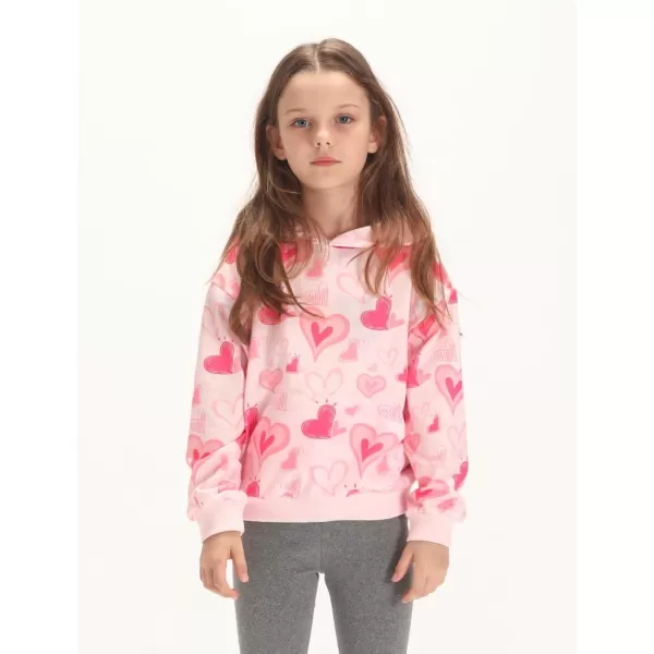 WELAKEN Girls and Toddlers Pullover Printed Hoodie Sweatshirt with Kangaroo PocketPink heart