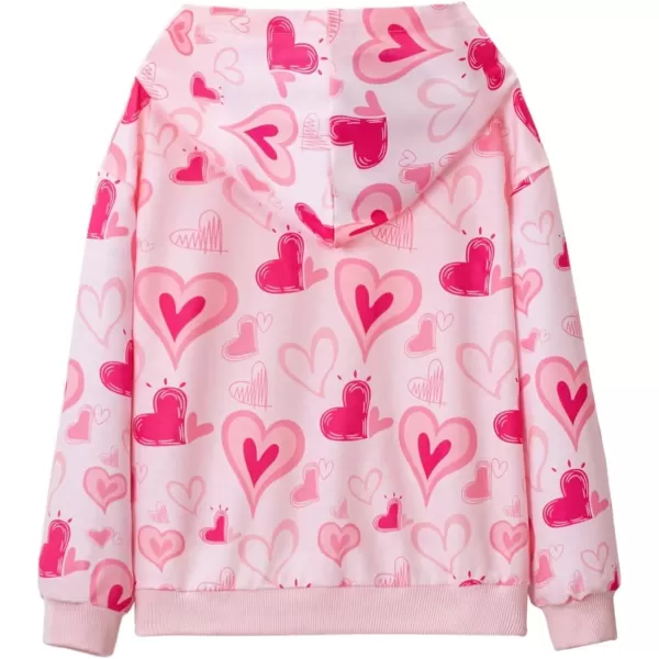 WELAKEN Girls and Toddlers Pullover Printed Hoodie Sweatshirt with Kangaroo PocketPink heart