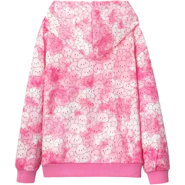 WELAKEN Girls and Toddlers Pullover Printed Hoodie Sweatshirt with Kangaroo PocketPink rabbit