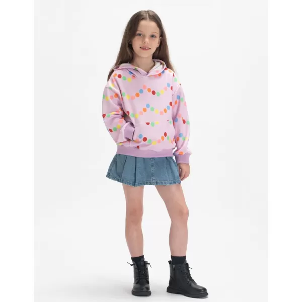 WELAKEN Girls and Toddlers Pullover Printed Hoodie Sweatshirt with Kangaroo PocketPurple polka