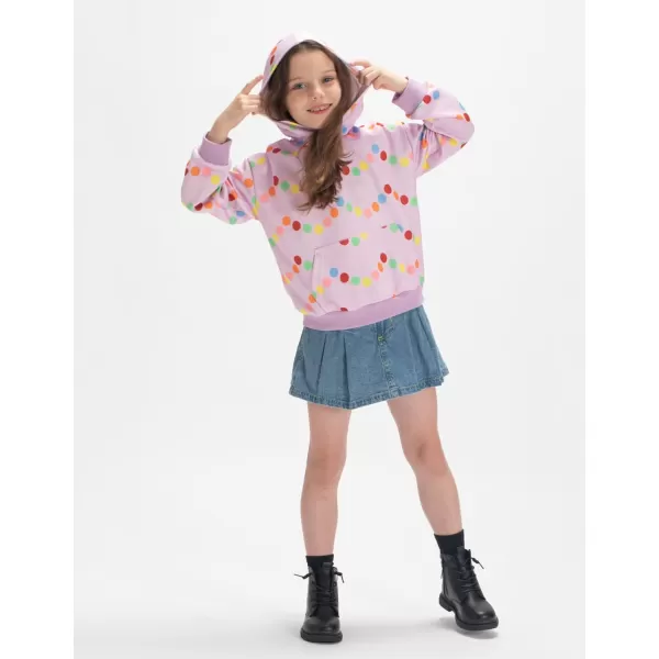 WELAKEN Girls and Toddlers Pullover Printed Hoodie Sweatshirt with Kangaroo PocketPurple polka