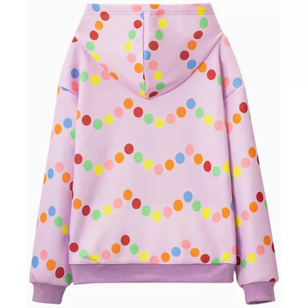 WELAKEN Girls and Toddlers Pullover Printed Hoodie Sweatshirt with Kangaroo PocketPurple polka