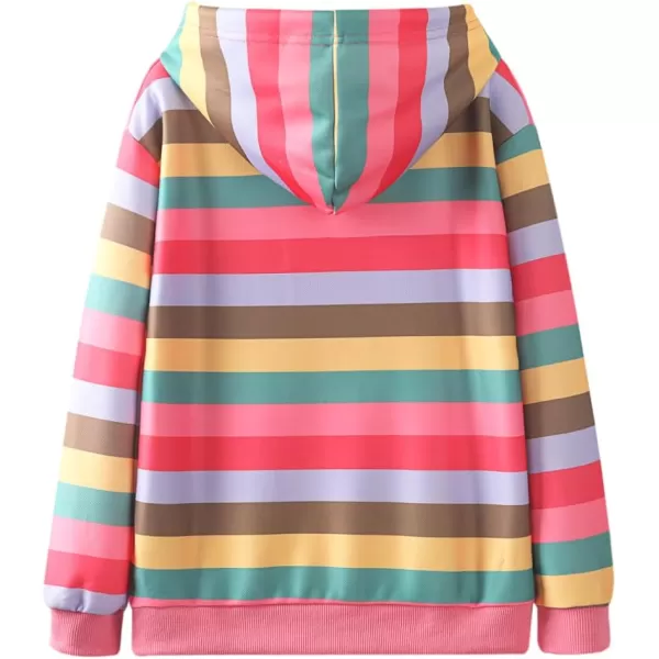 WELAKEN Girls and Toddlers Pullover Printed Hoodie Sweatshirt with Kangaroo PocketRainbow striped