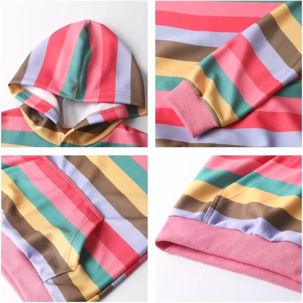 WELAKEN Girls and Toddlers Pullover Printed Hoodie Sweatshirt with Kangaroo PocketRainbow striped