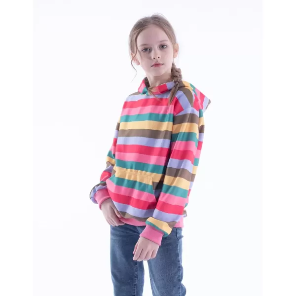 WELAKEN Girls and Toddlers Pullover Printed Hoodie Sweatshirt with Kangaroo PocketRainbow striped