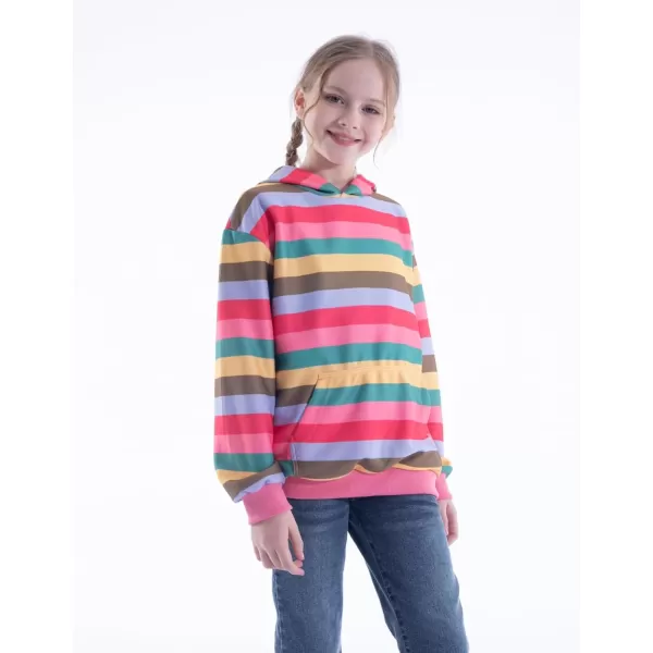 WELAKEN Girls and Toddlers Pullover Printed Hoodie Sweatshirt with Kangaroo PocketRainbow striped
