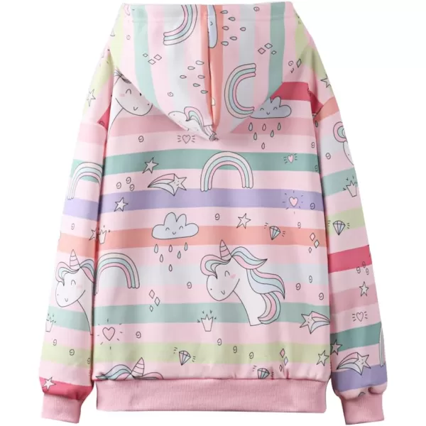 WELAKEN Girls and Toddlers Pullover Printed Hoodie Sweatshirt with Kangaroo PocketRainbow unicorn
