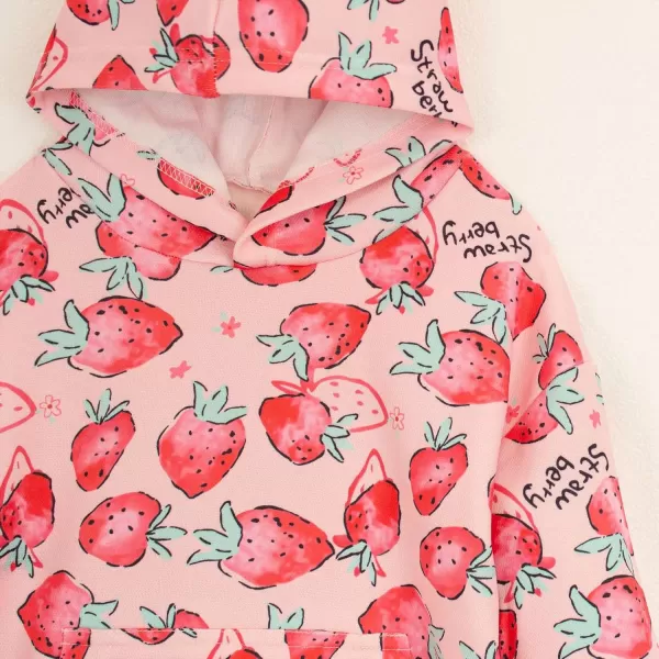 WELAKEN Girls and Toddlers Pullover Printed Hoodie Sweatshirt with Kangaroo PocketStrawberry